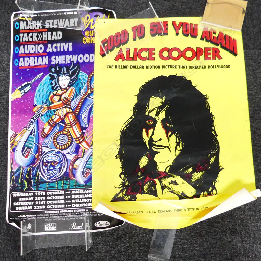 MUSIC POSTERS; ALICE COOPER, WISH YOU WERE HERE' & 90'S NZ REGGAE SOUNDS, ADRIAN SHERWOOD Image 1++