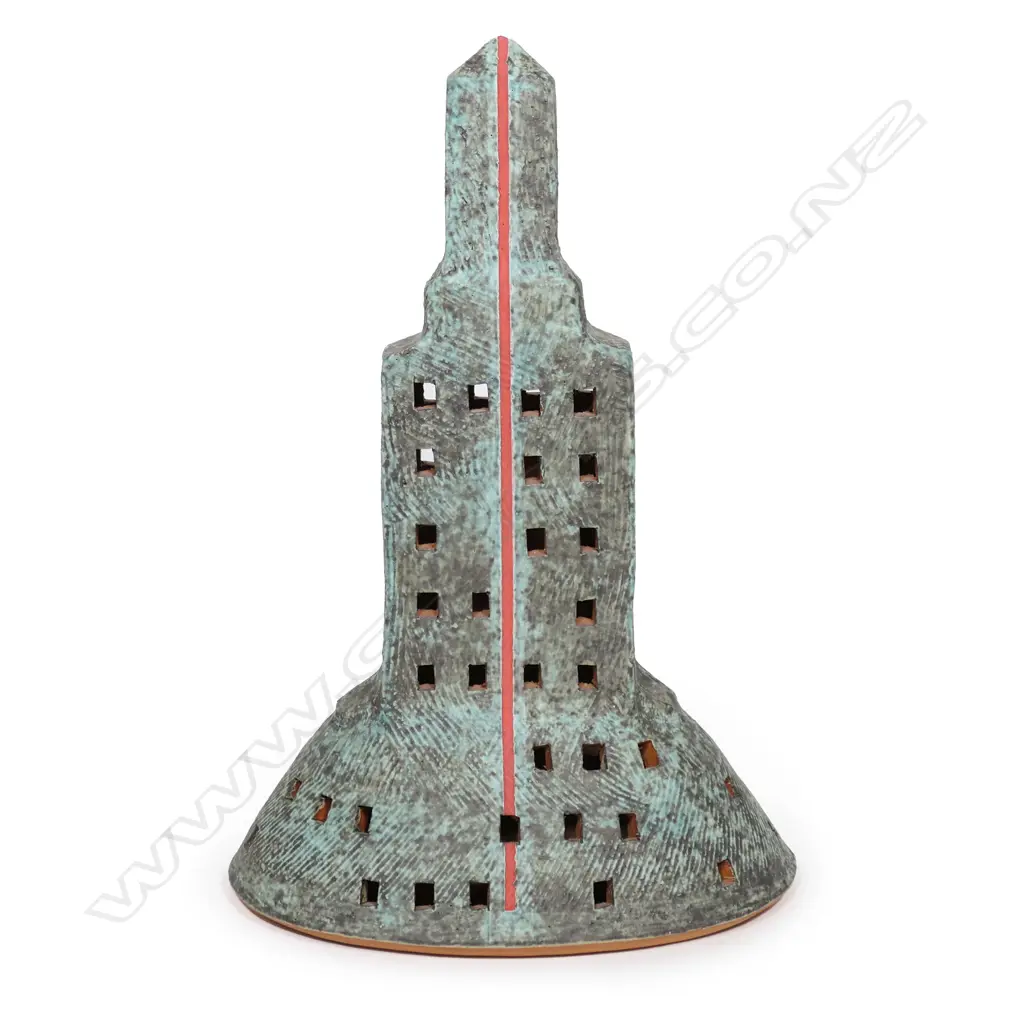 JOHN ROY POTTERY ARTIST, EXHIBITS MASTER WORKS, SKYSCRAPER SCULPTURE, SIG. TO BASE H. 270MM Image 1++