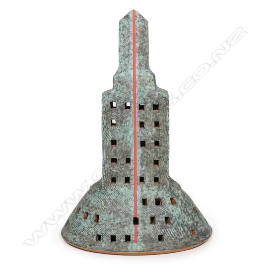 JOHN ROY POTTERY ARTIST, EXHIBITS MASTER WORKS, SKYSCRAPER SCULPTURE, SIG. TO BASE H. 270MM