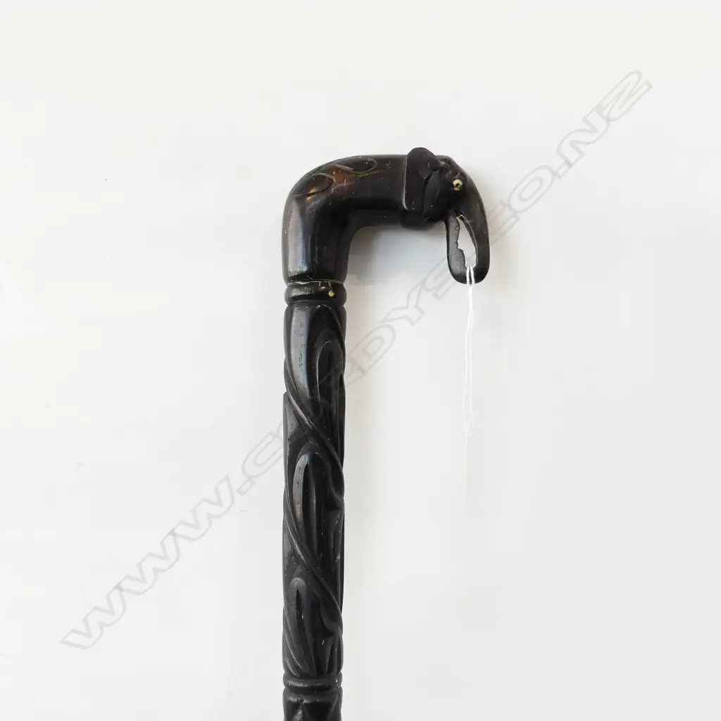 CARVED EBONY WALKING STICK, ELEPHANT HANDLE L.925mm Image 1++
