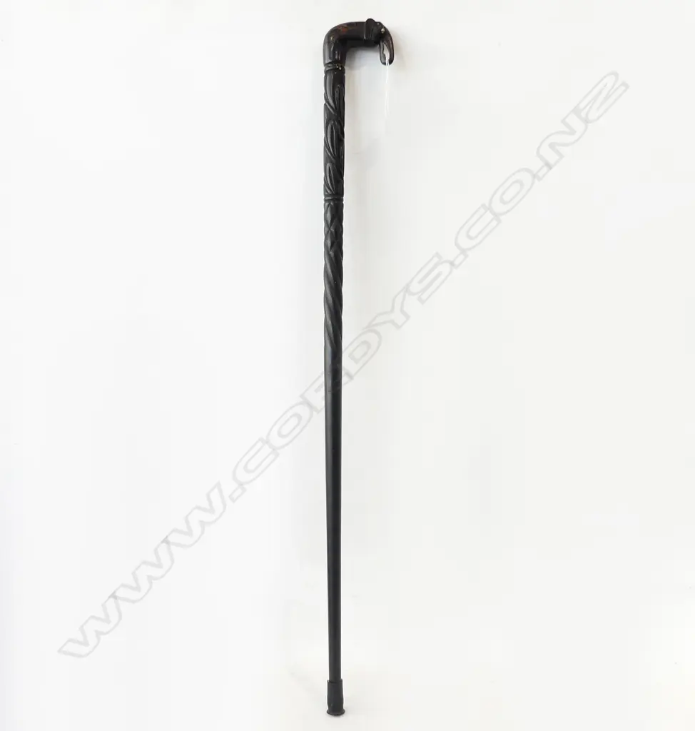 CARVED EBONY WALKING STICK, ELEPHANT HANDLE L.925mm Image 1++