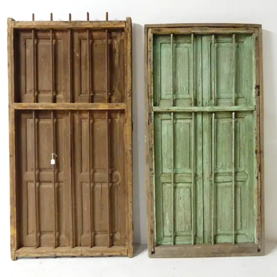 2 WOODEN DOORS w. METAL GRILLE 1700x890 / 1700x840mm