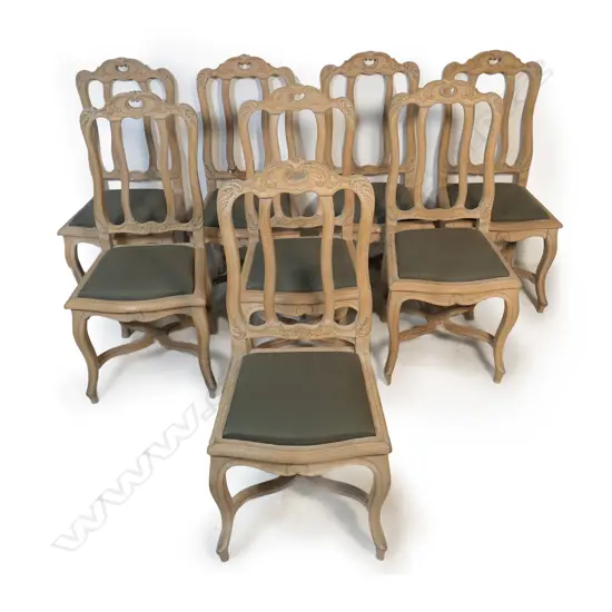 A set of eight French limed ash dining chairs,