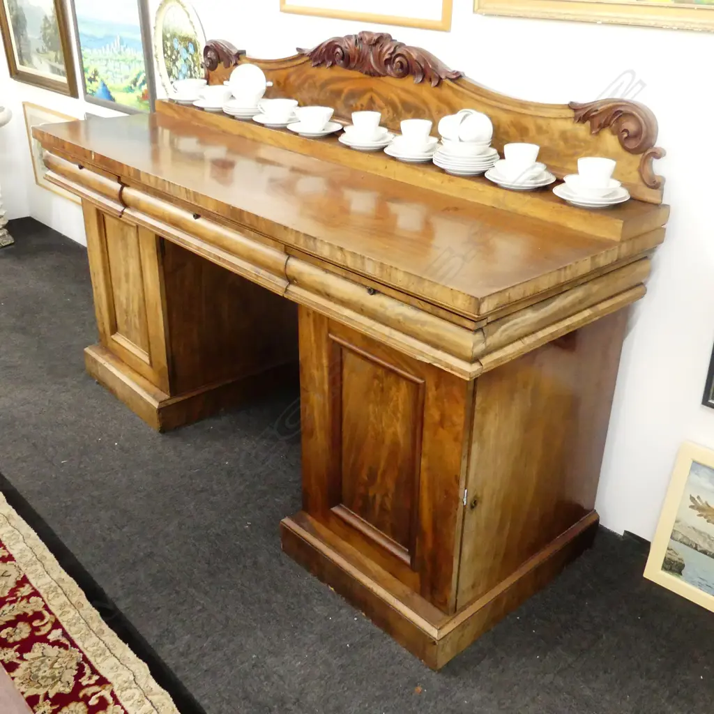 VICTORIAN TWIN PEDESTAL FLAME MAHOGANY SIDEBOARD (FAULTS) 1975x675x1280mm Image 1++