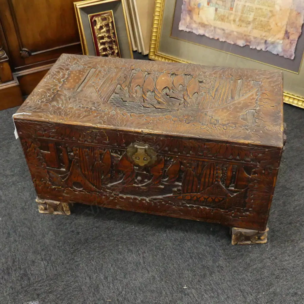 CARVED CAMPHOR CHEST 860x440x470mm Image 1++