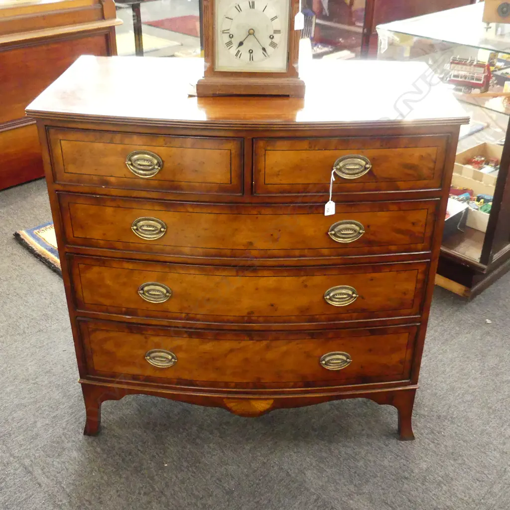 SHERATON REVIVAL BOW FRONT CHEST H.810mm yew & other woods Image 1++