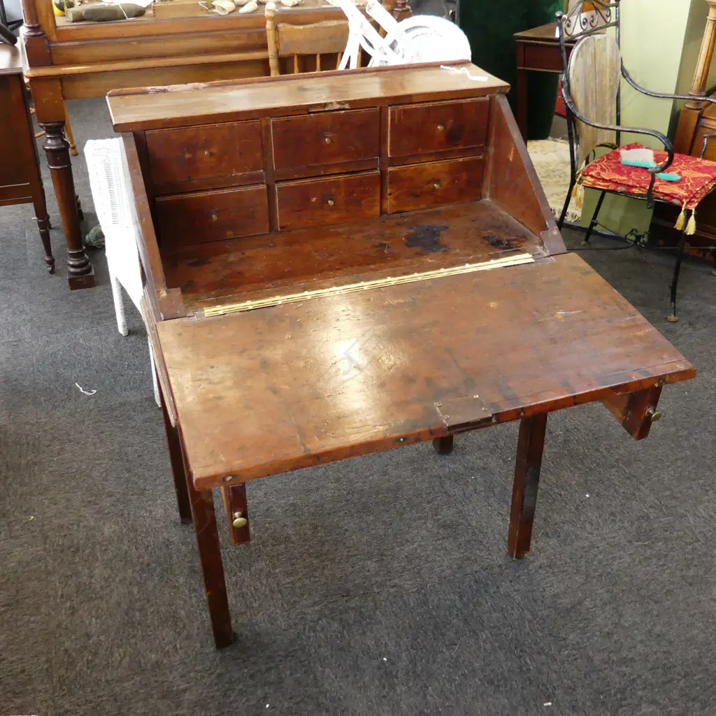 ANTIQUE MAHOGANY DROP FRONT DESK 800x500x1060mm Image 1++