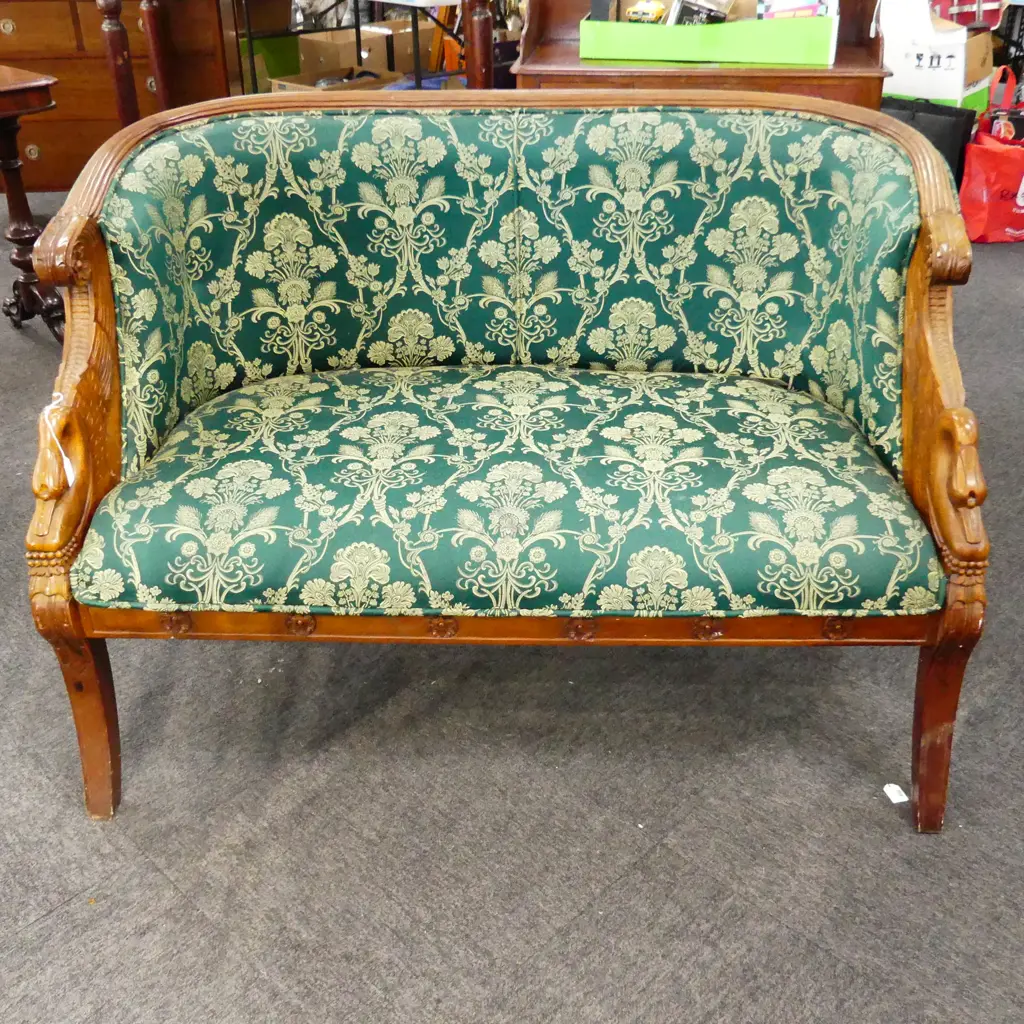 EMPIRE STYLE SEATEE IN GREEN UPHOLSTERY 1200x650x850mm Image 1++
