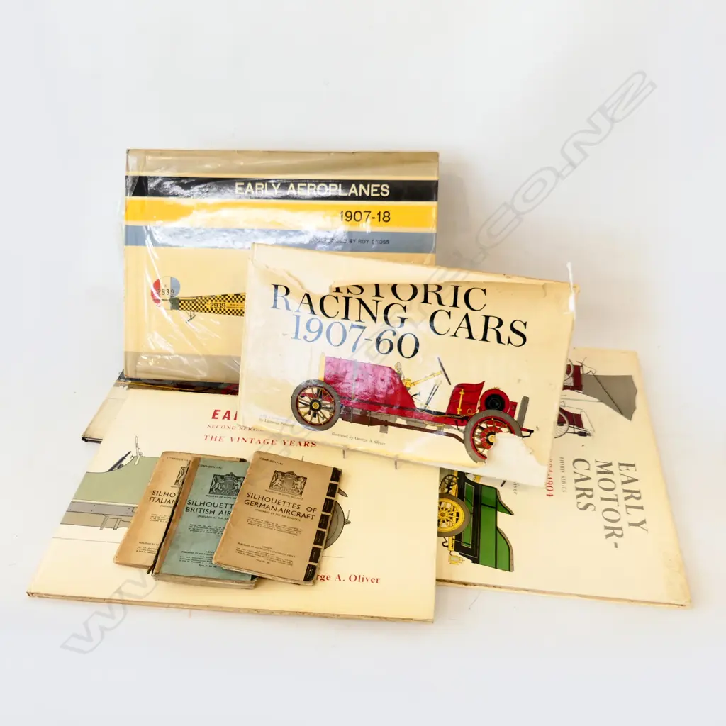 5 ASST. BOOKS; EARLY CARS ETC + 3 BOOKLETS; SILHOUETTES OF AIRCRAFT Image 1++