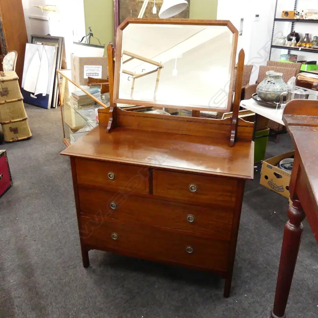 EARLY 20thC SOLID MAHOGANY DRESSER w. INLAY 990x445x1460mm Image 1++