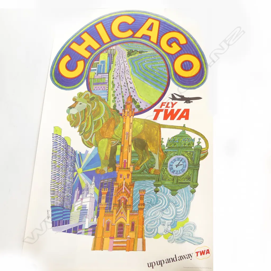 DAVID KLEIN POSTER; 'CHICAGO / FLY TWA 1020x635mm Image 1++