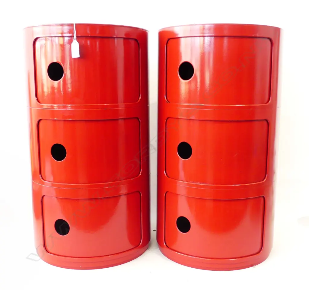 2 RED BEDSIDE CABINETS; 1 ITALIAN KARTELL, 1 MOCKA   H.575mm Image 1++