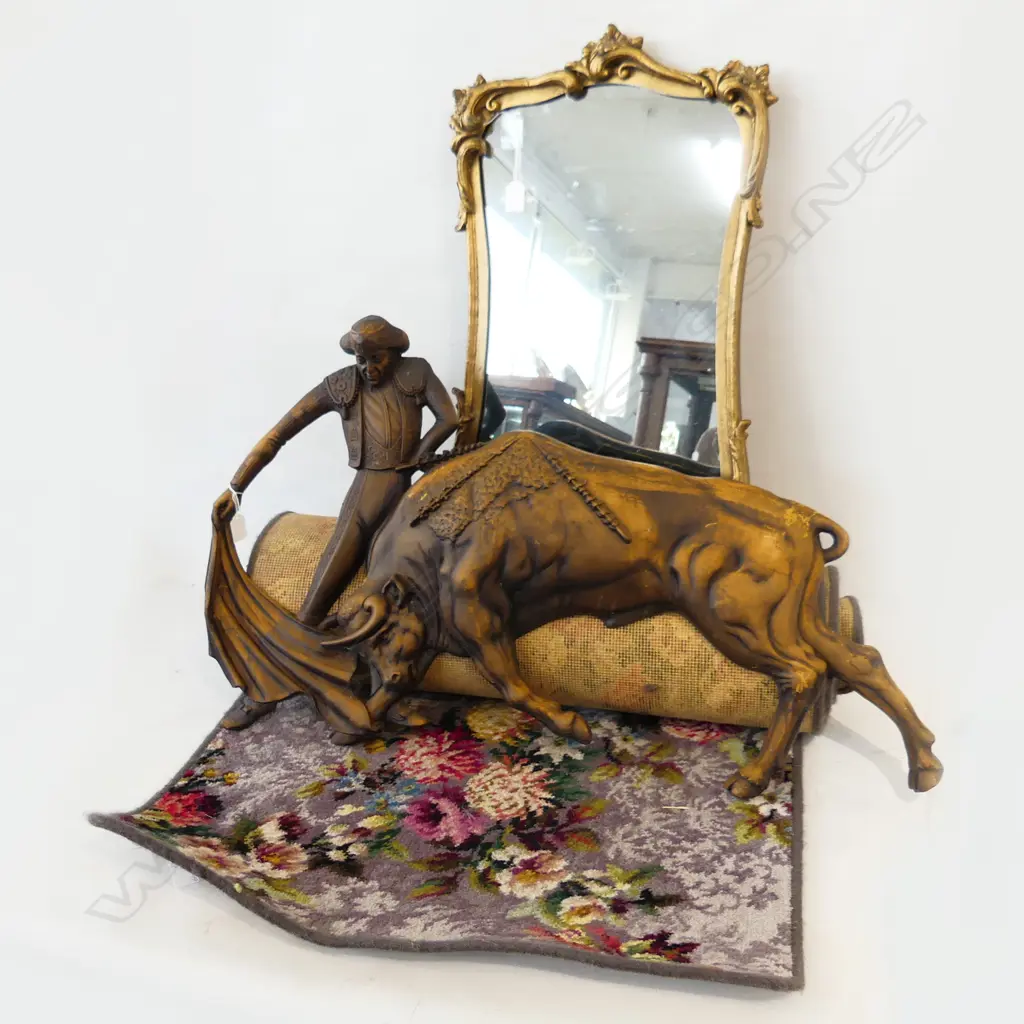 GILT WALL MIRROR H. 600 AND BULLFIGHTER PLASTIC WALL PLAQUE W.900mm AND MODERN RUNNER L.3600mm X 700mm WIDE Image 1++