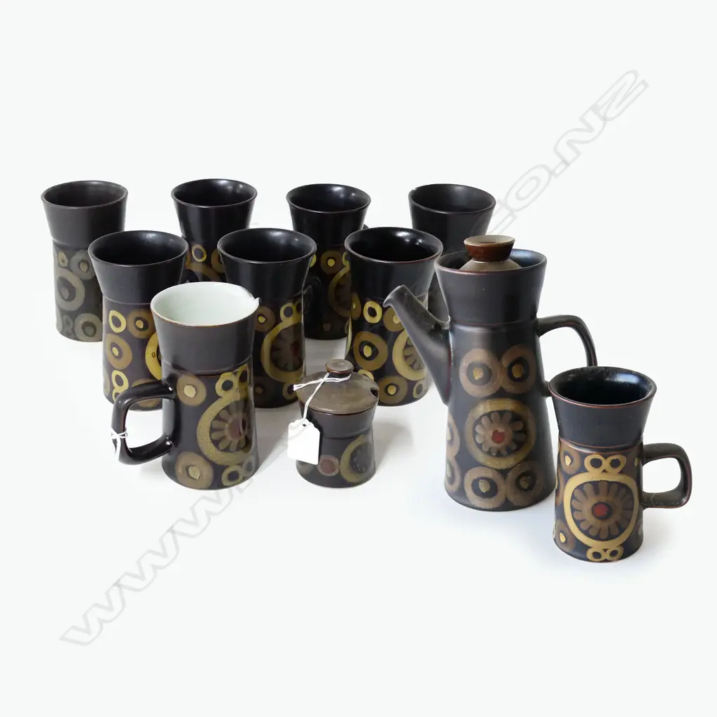 DENBY 'ARABESQUE' COFFEE SET, TALL POT (H.235mm), 8 COFFEE MUGS, SUGAR & SPARE, FAULTS (11) Image 1++