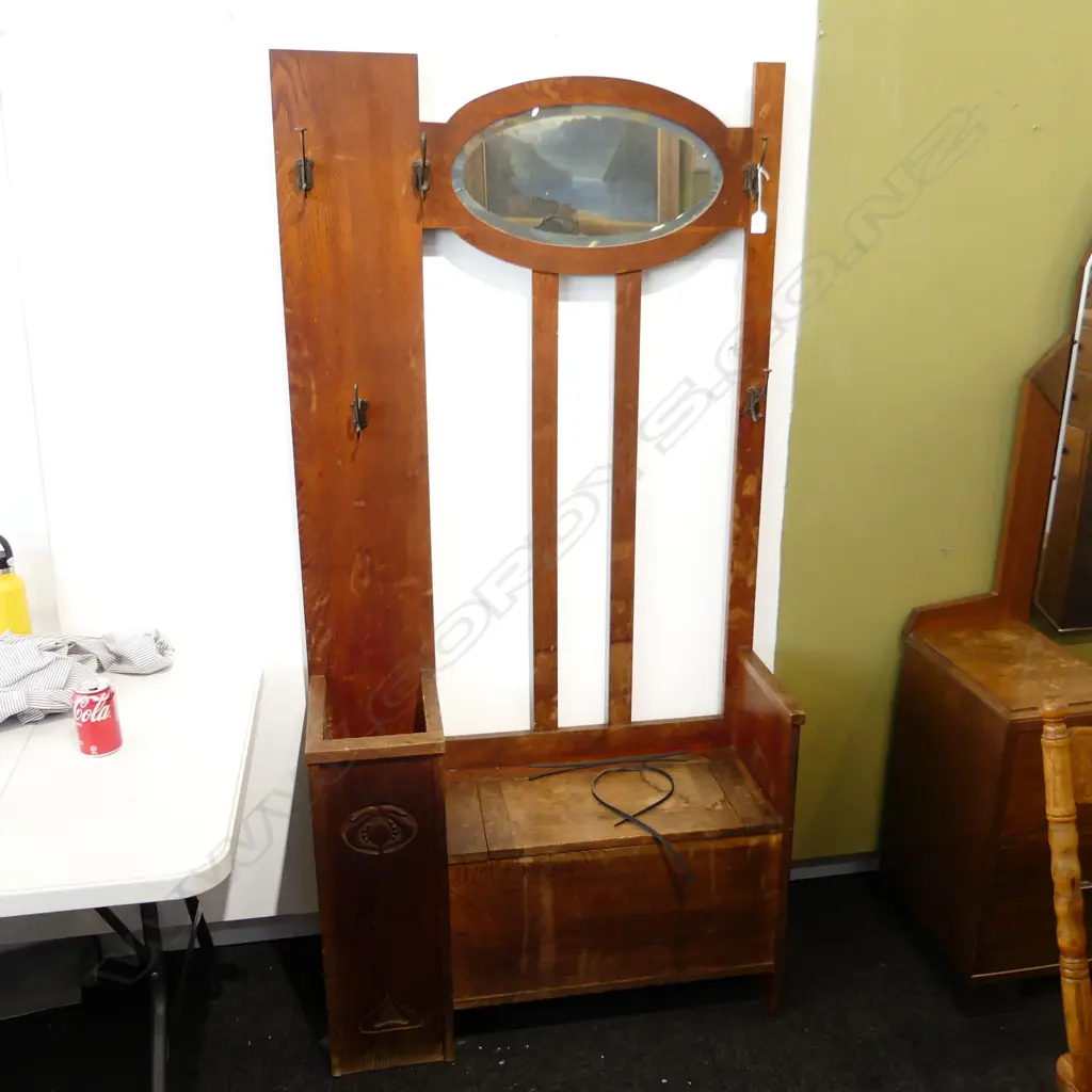 OAK ARTS & CRAFTS HALL STAND 910x330x1830mm Image 1++