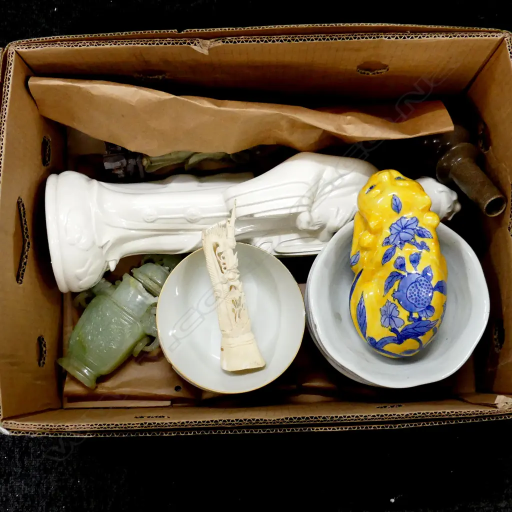 BOX LOT ORIENTAL CERAMICS ETC Image 1++