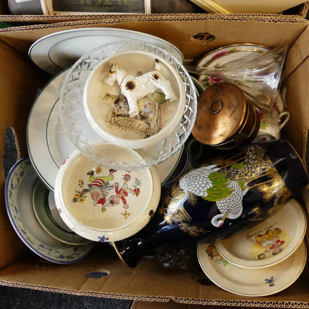 BOX LOT ASST. CHINA; PLATES, ORIENTAL VASE ETC Image 1++