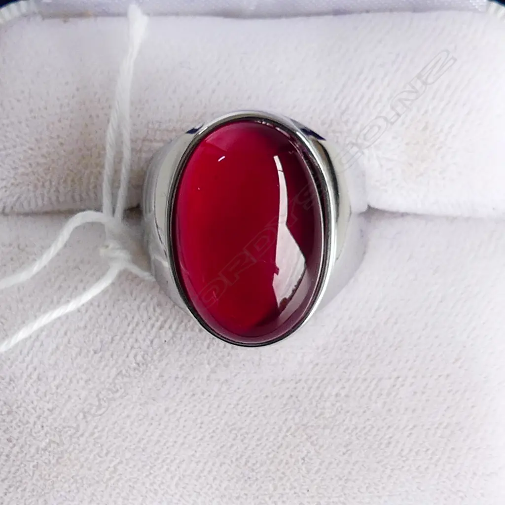 LG RED STONE & STAINLESS STEEL FASHION RING ((BOX) SIZE N Image 1++