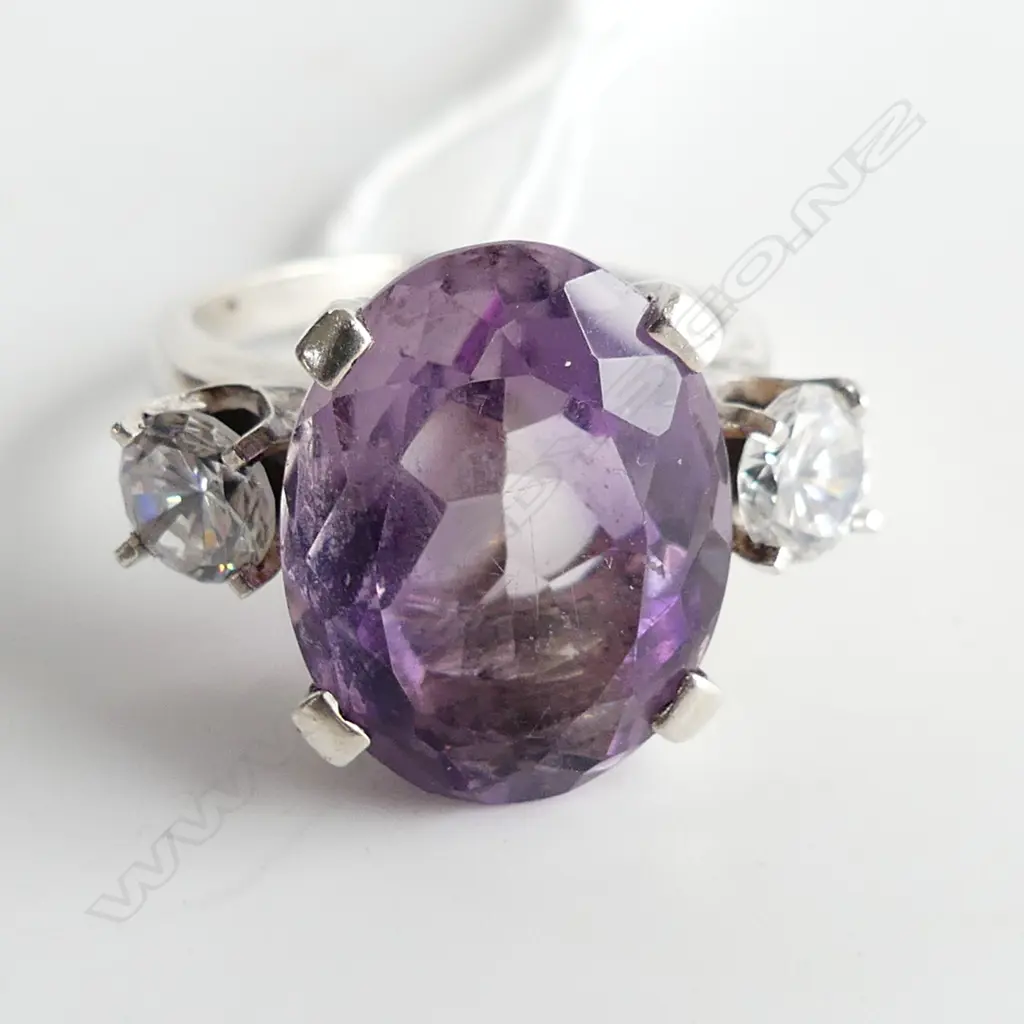 SILVER AMETHYST AND CZ RING SIZE M Image 1++