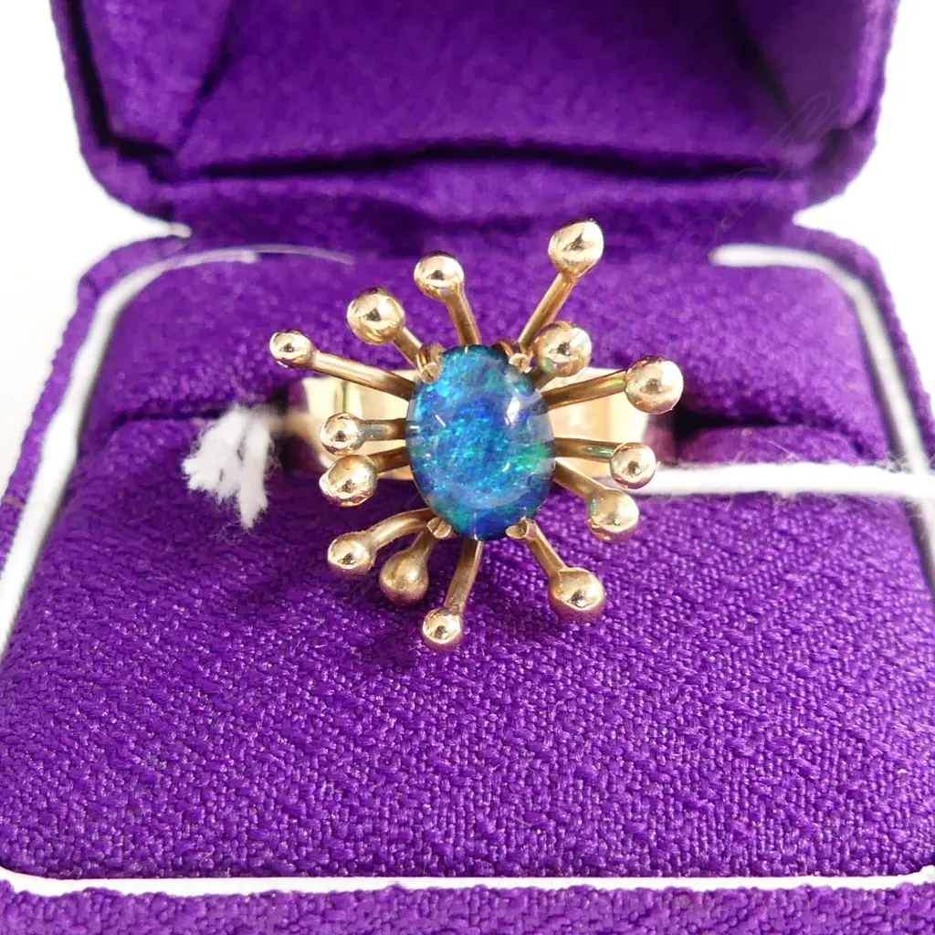 RETRO 9CT GOLD AND OPAL DOUBLET RING 4.45gm SZ N Image 1++