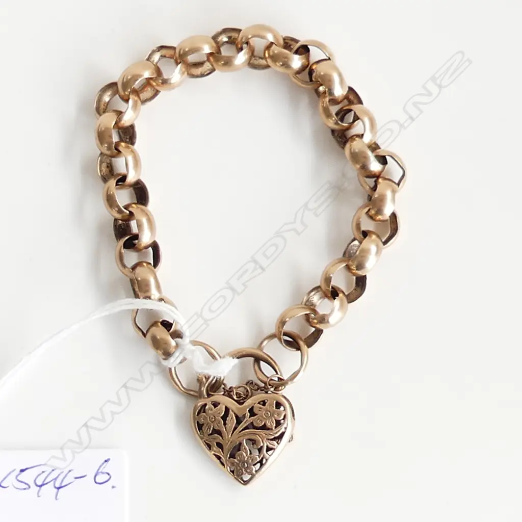 9ct  ROSE GOLD HEAVY BELCHER LINK BRACELET pierced padlock clasp 28.6gms Image 1++