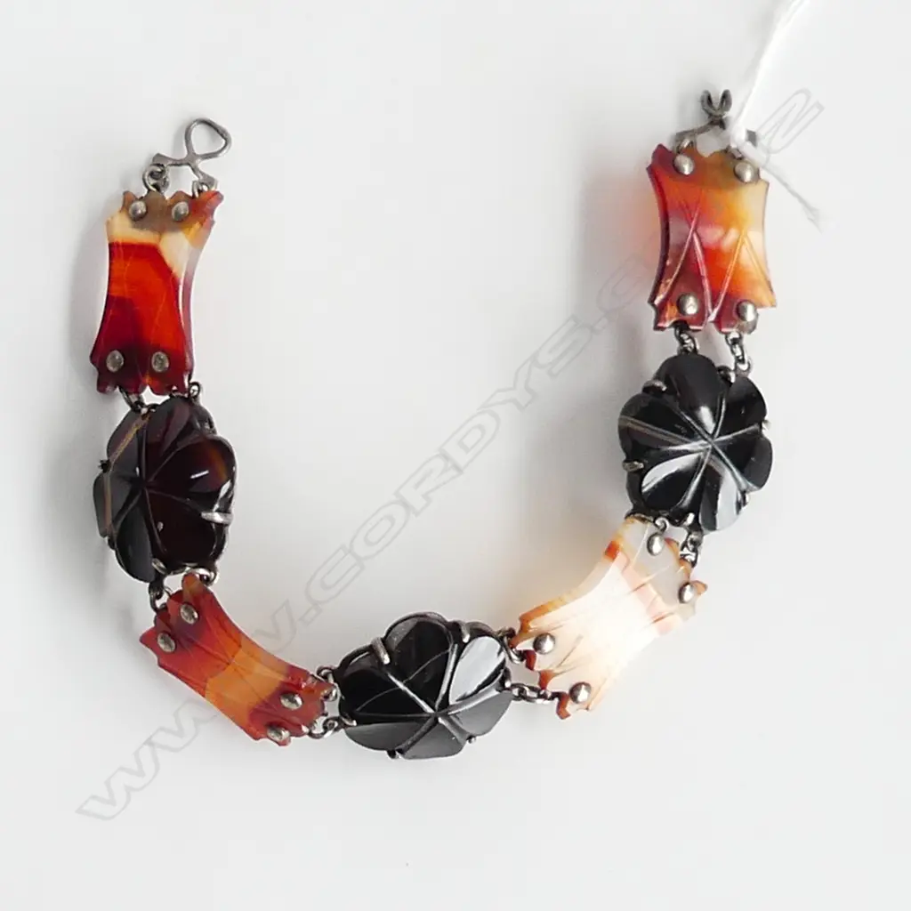 LGE BANDED AGATE C1900 BRACELET SILVER FRAME Image 1++