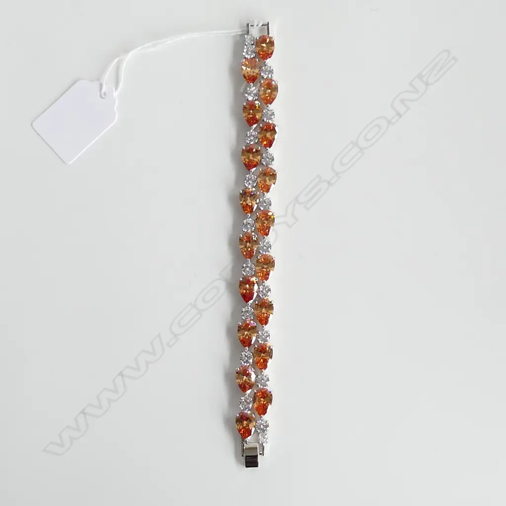 SILVER PLATE, FAUX CHAMPAGNE MORGANTE & CZ COSTUME JEWELLERY BRACELET (APPROX 60CT) Image 1++