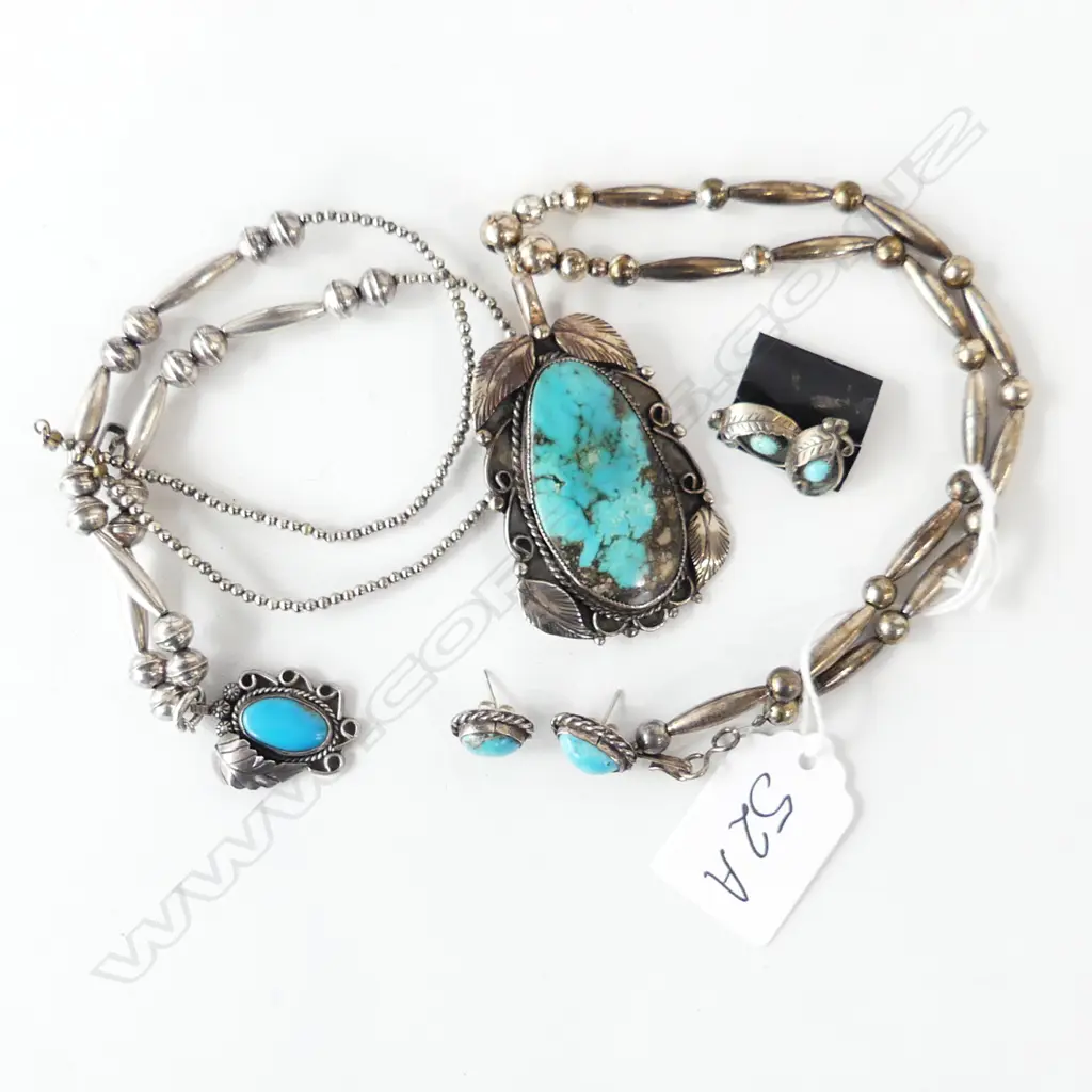 2 SILVER? & TURQUOISE NECKLACE & EARRINGS SETS Image 1++