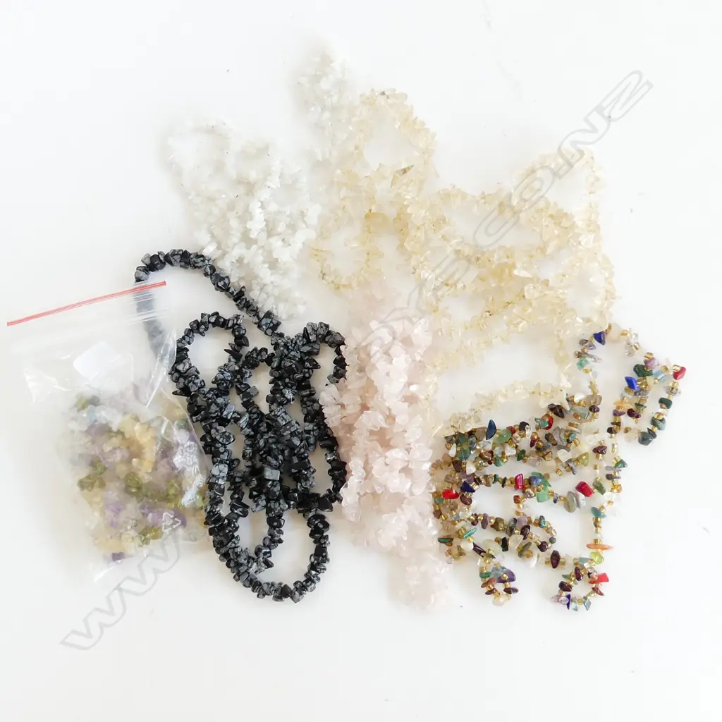 BAG MIXED GEMSTONE NECKLACES; CITRINE, ROSE QUARTZ, SNOWFLATE, OBSIDIAN  Image 1++