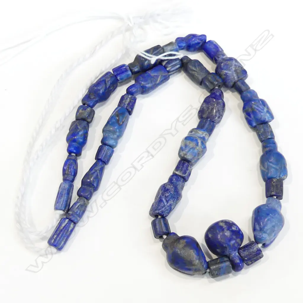 I980’S PESHAWAR HAND CUT LAPIS LAZULI BEADS ON STRING 440MM Image 1++