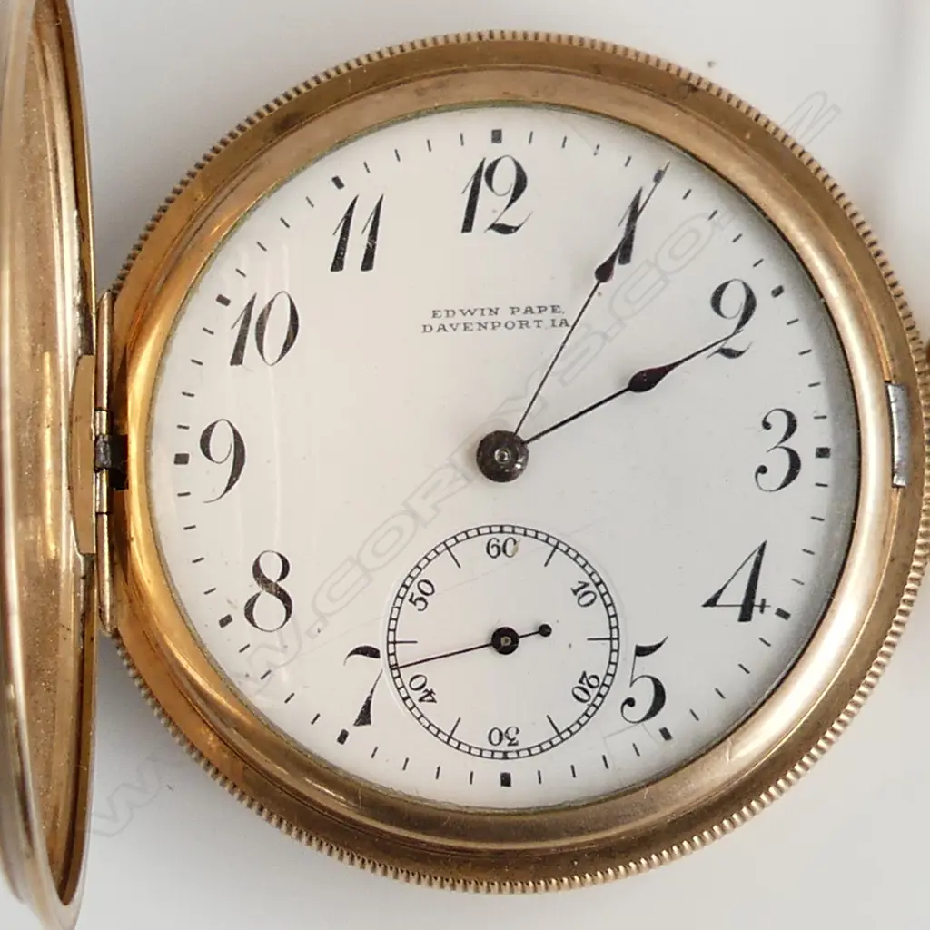 GOLD PLATE HUNTER POCKET WATCH early 20thC 'Edwin Pape Davenport' apparently running Image 1++