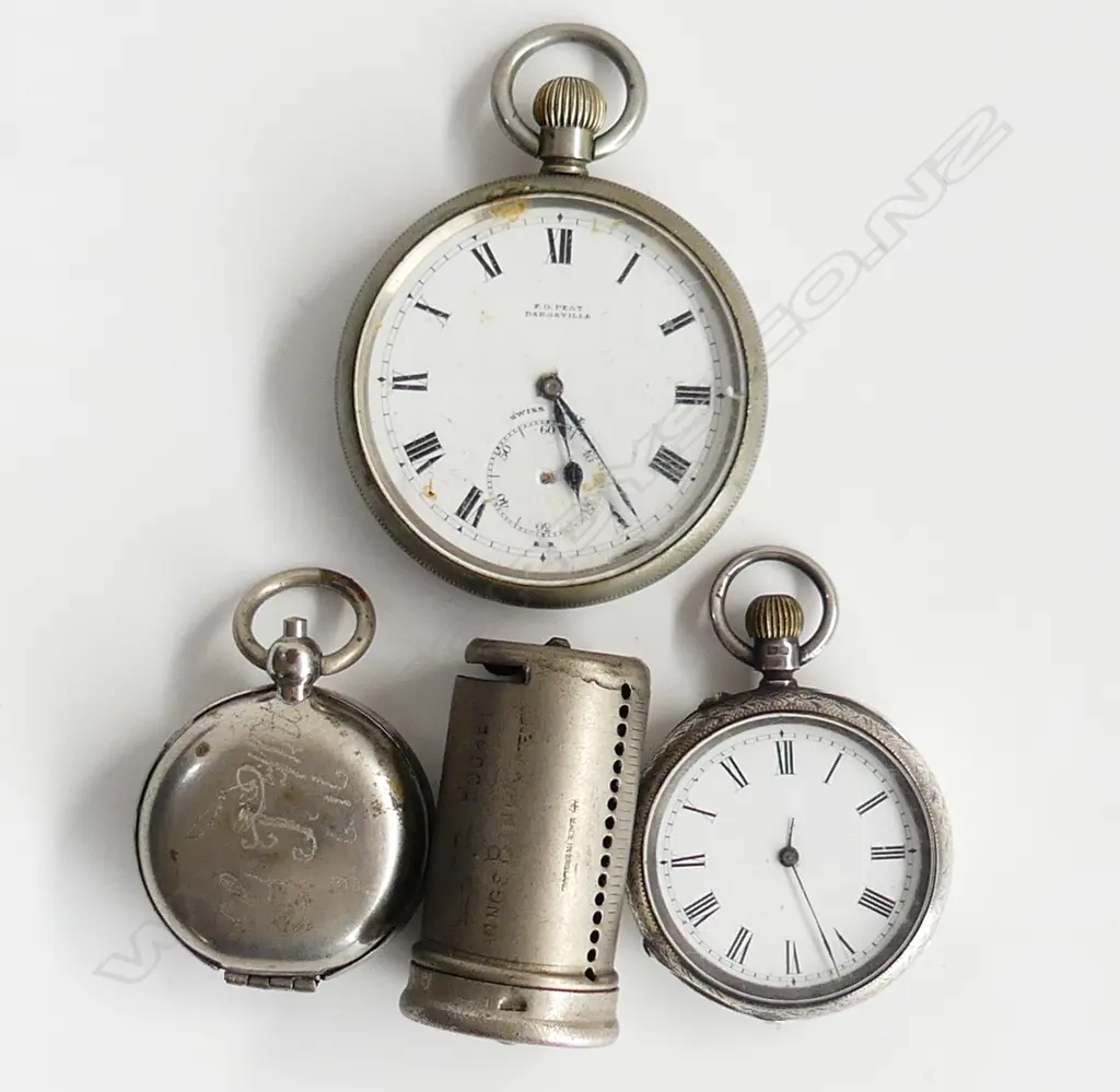 2 POCKET WATCHES 1 SILVER + SOVEREIGN & 6d CASES Image 1++