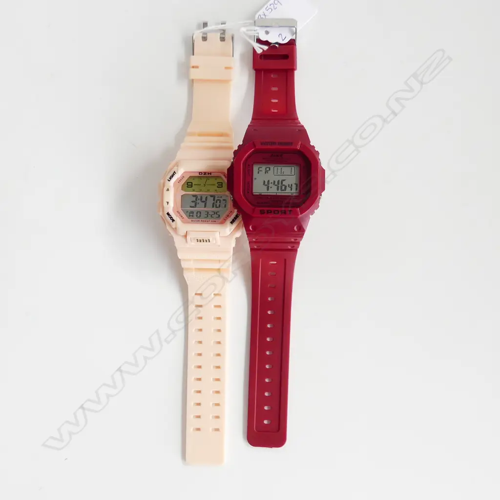 2 RETRO LARGE FACE DIGITAL SPORTS WATCHES, 1 PINK, 1 RED  BOTH WORKING Image 1++