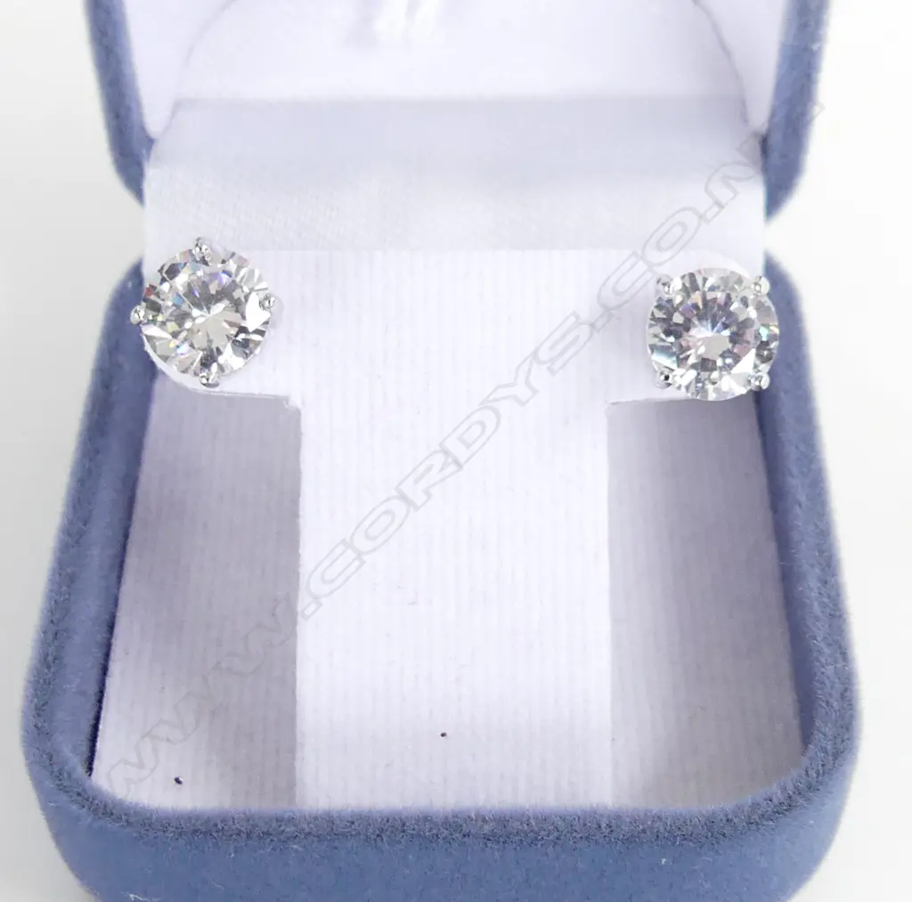 PR CZ & SILVER PLATED LG STUD EARRINGS  - IN BOX  Image 1++