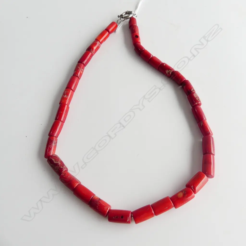 RED CORAL CYLINDRICAL BEAD NECKLACE L.480mm Image 1++