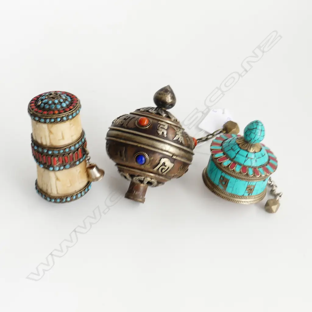  TIBETAN PRAYER WHEELS  + BONE TIBETAN MEDICINE CONTAINER  Image 1++