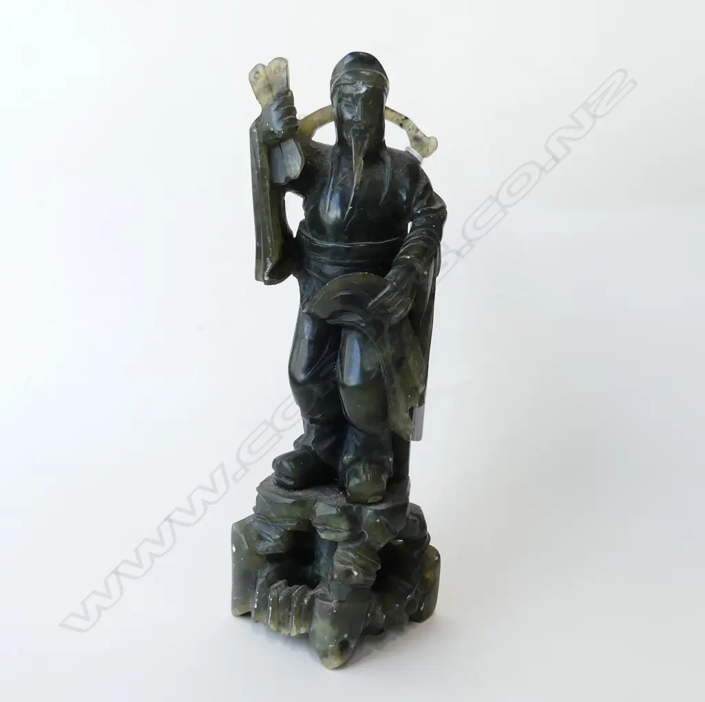 ORIENTAL CARVED CHRYSOPRASE FIGURE H.210mm Image 1++