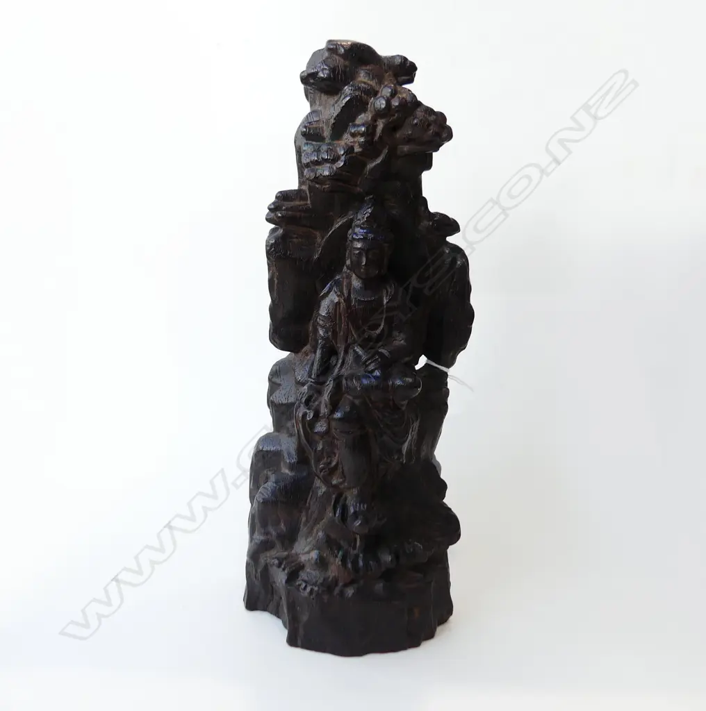 CARVED DENSE HARDWOOD ORIENTAL FIGURE H.290mm Image 1++