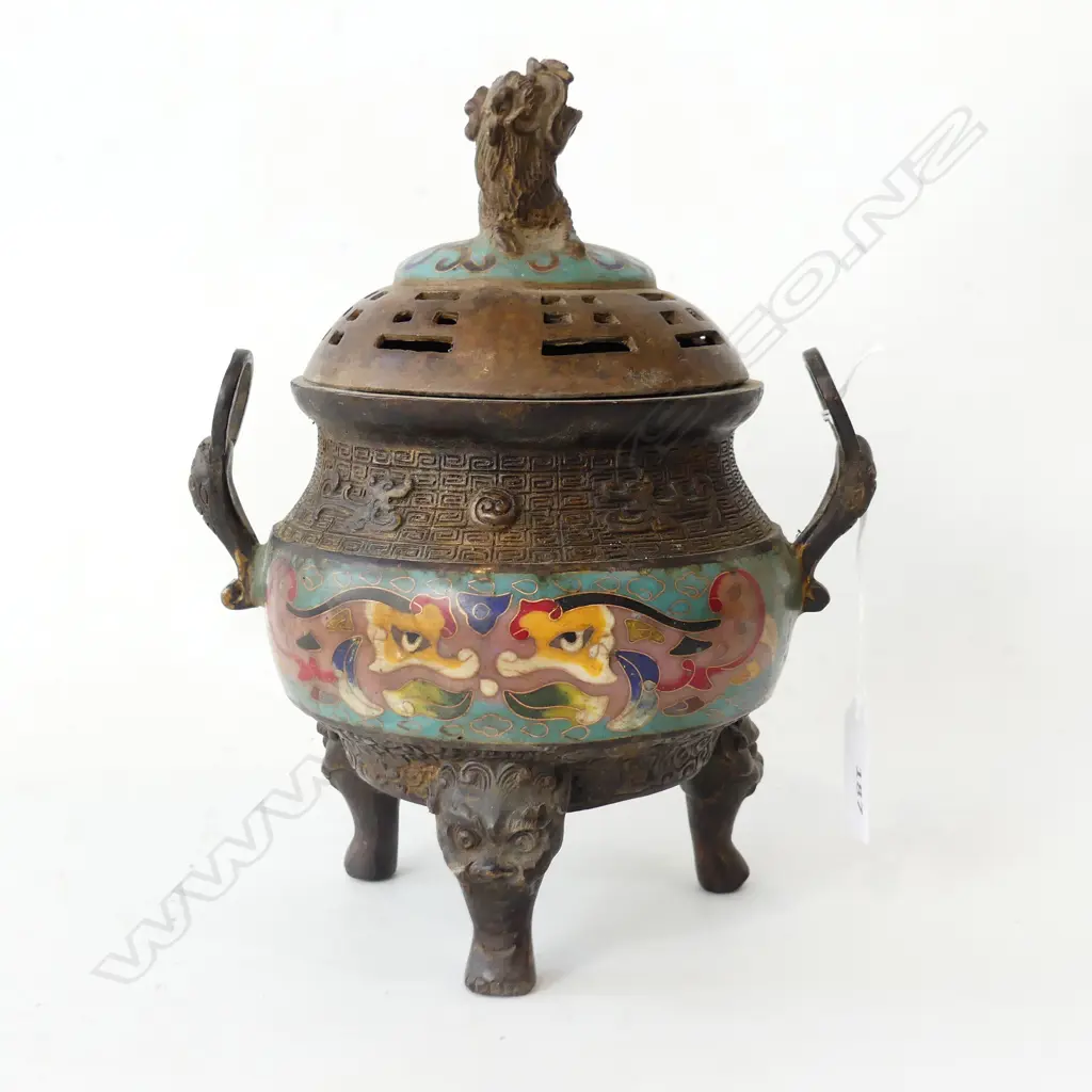 VINTAGE CLOISONNE INCENSE BURNER H. 230mm Image 1++