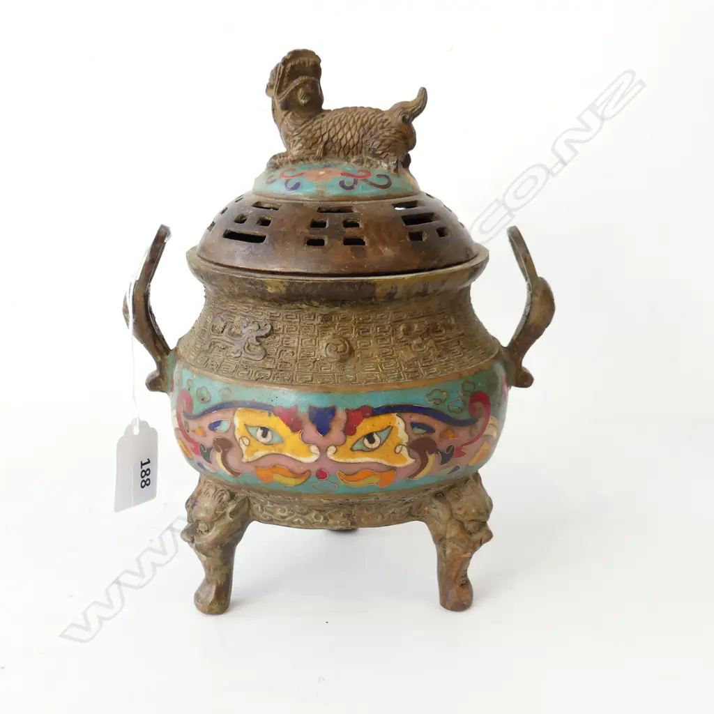 VINTAGE CLOISONNE INCENSE BURNER H. 230mm Image 1++