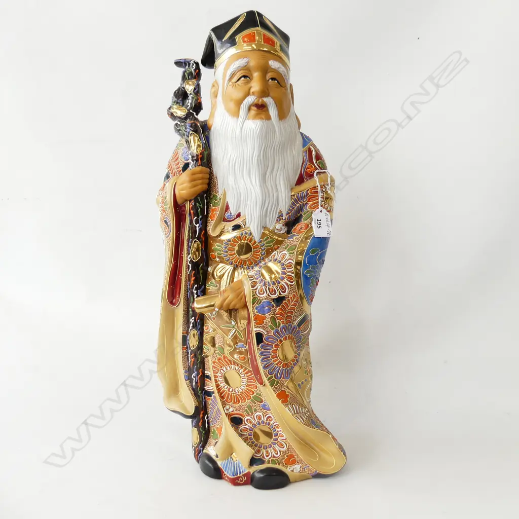 JAPANESE KUTANI KILN SATSUMA JUROJIN DAOIST IMMORTAL STATUE H591 Image 1++