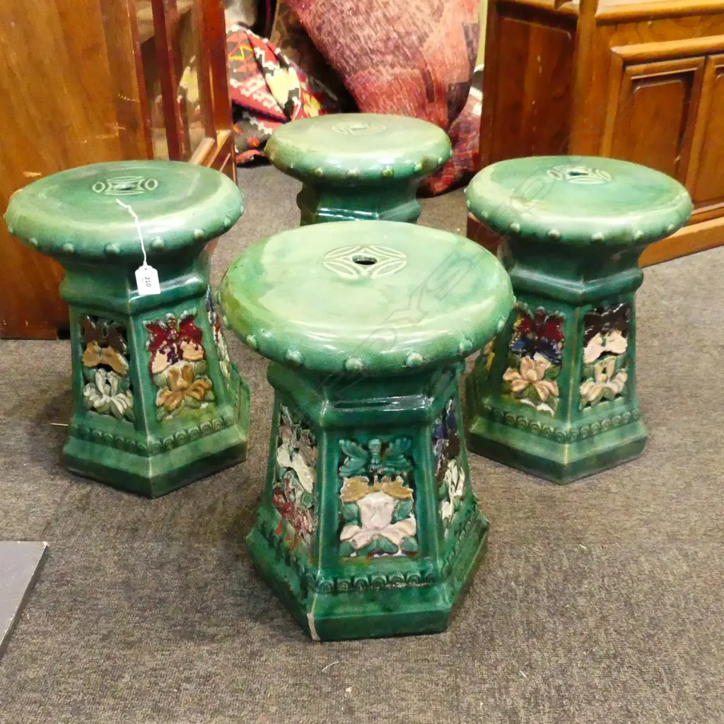 4 ORIENTAL GLAZED CERAMIC GARDEN STOOLS H.390mm Image 1++