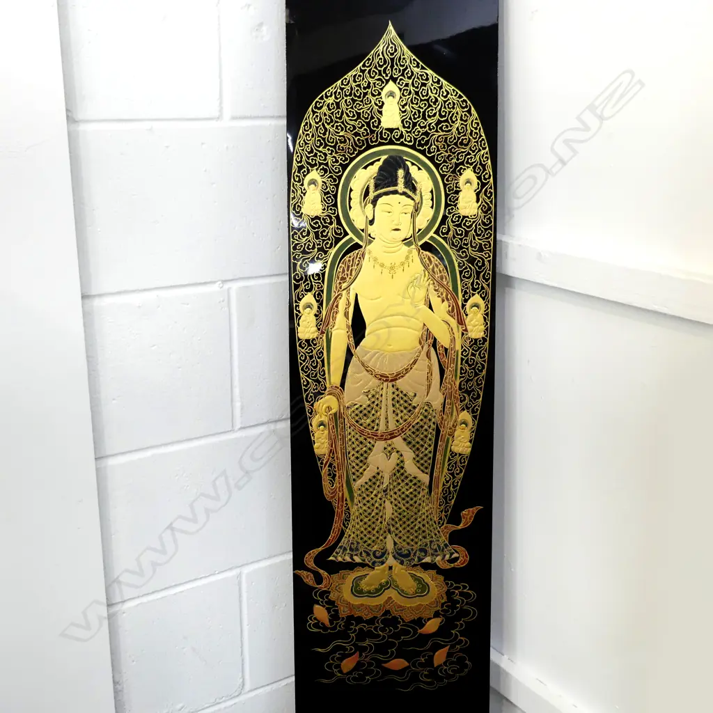 JAPANESE MAKI-E RAISED GOLD LACQUER HAND PAINTED BHUDDISTIC PANEL H1572 W255 Image 1++