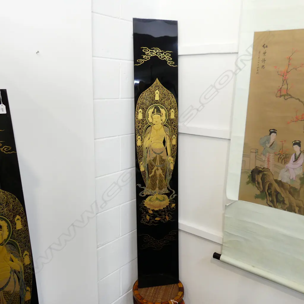 JAPANESE MAKI-E RAISED GOLD LACQUER HAND PAINTED BHUDDISTIC PANEL H1572 W255 Image 1++