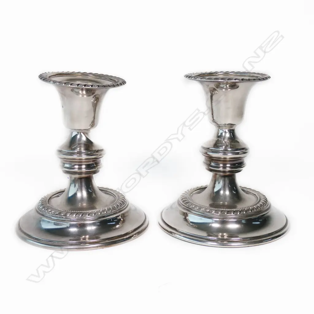 PR SILVER PLATE CANDLESTICKS H.140mm / 125mm dia ONE WITH DENTS Image 1++