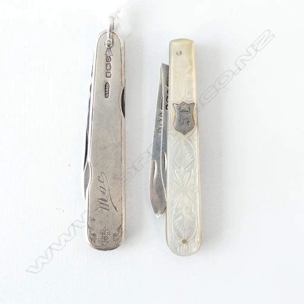 TWO STERLING SILVER POCKET KNIVES SHEFFIELD 1896 & SHEFFIELD 1946 Image 1++