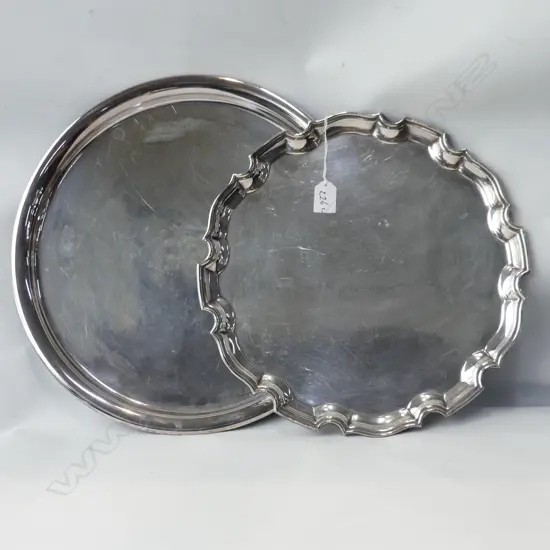 2 VINTAGE SILVER PLATE ROUND TRAYS DIA. 350, 410mm