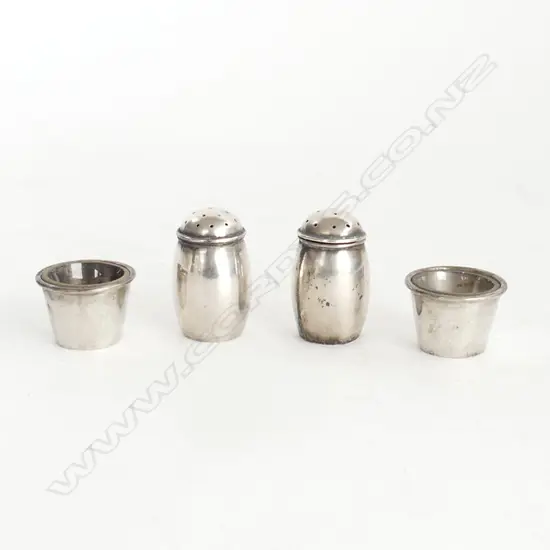 FOUR STERLING SILVER CONDIMENTS – TWO SALTS & TWO PEPPERS MAKER WAI KEE HONG KONG