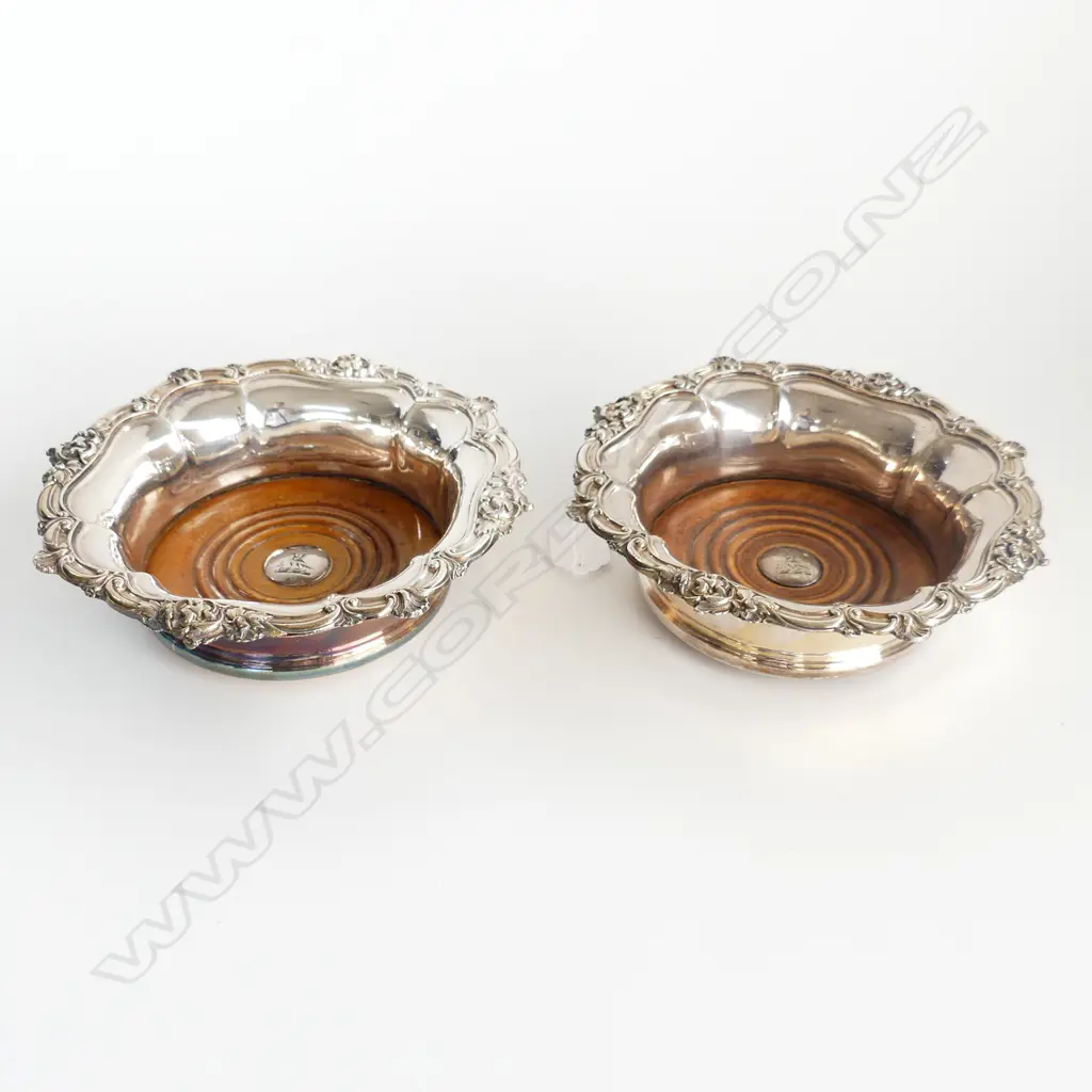 PR SILVER PLATE WINE COASTERS 185mm dia Image 1++