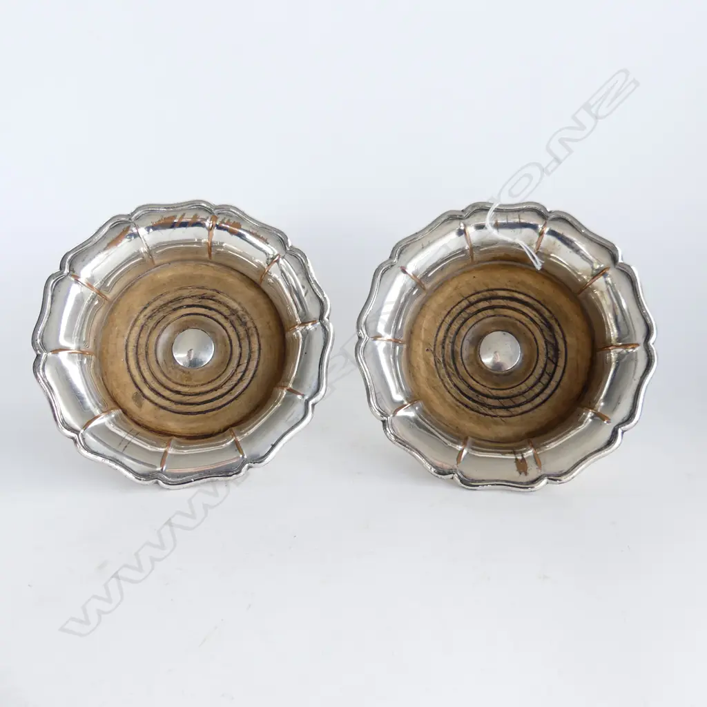 PAIR OF SILVER ON COPPER WINE COASTERS 17.5CM DIAMETER. Image 1++